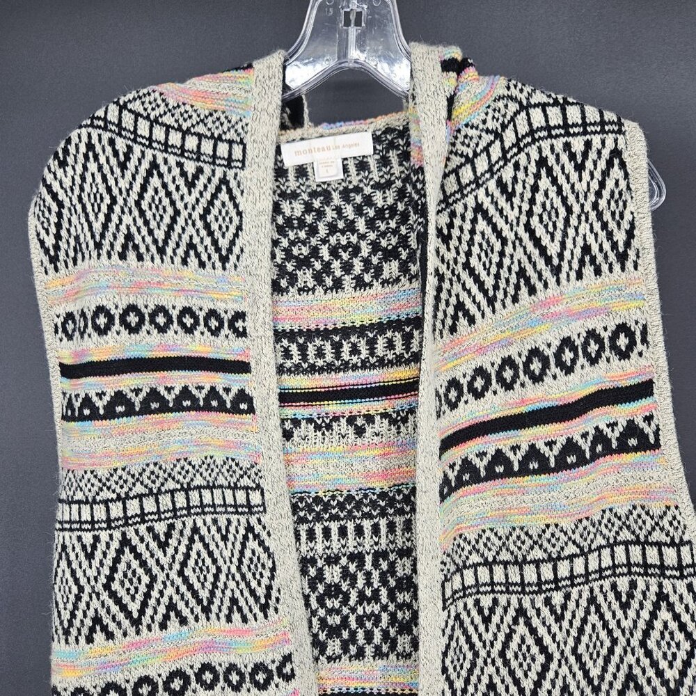 Monteau Sweater Vest Womens Large Hooded Knit Boho Pockets Layering Pullover - Picture 3 of 10